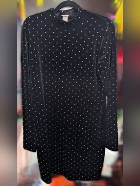 H&M Black Velvet Long-Sleeve Dress with Silver Studs